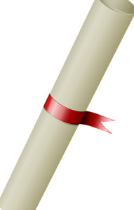 folded paper with red ribbon