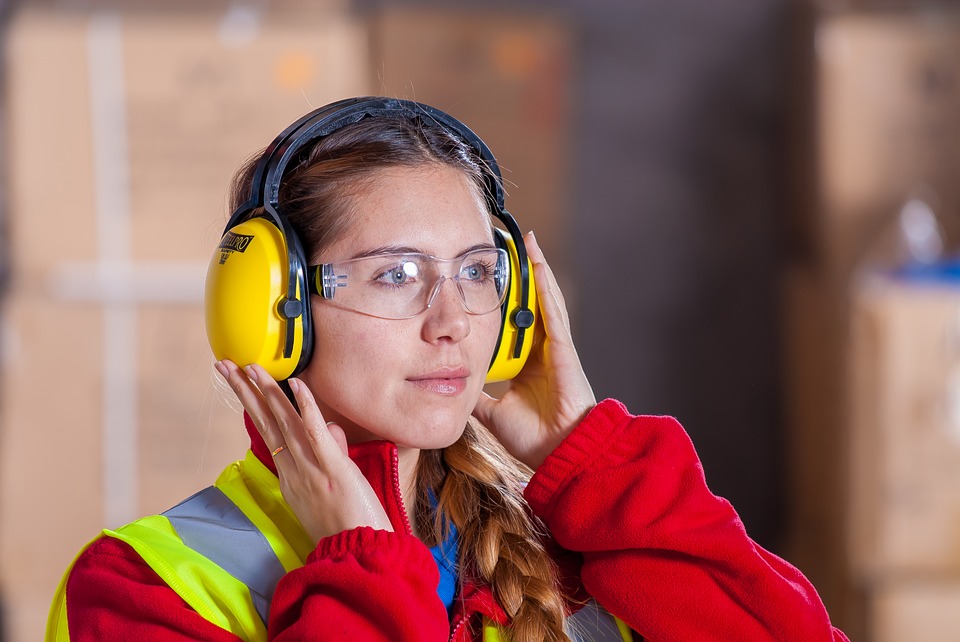 woman with yellow headphone